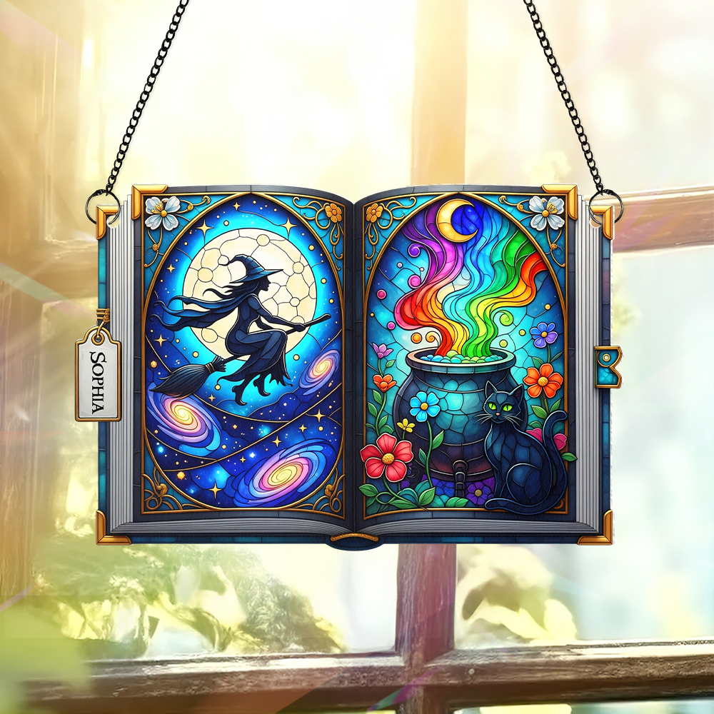 The Witch And Magic Book Halloween Gifts For Witch Lover - Personalized Window Hanging Acrylic Suncatcher