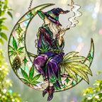 Herb Smoking Witch Halloween Gift - Personalized Window Hanging Acrylic Suncatcher