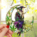 Herb Smoking Witch Halloween Gift - Personalized Window Hanging Acrylic Suncatcher