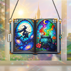 The Witch And Magic Book Halloween Gifts For Witch Lover - Personalized Window Hanging Acrylic Suncatcher