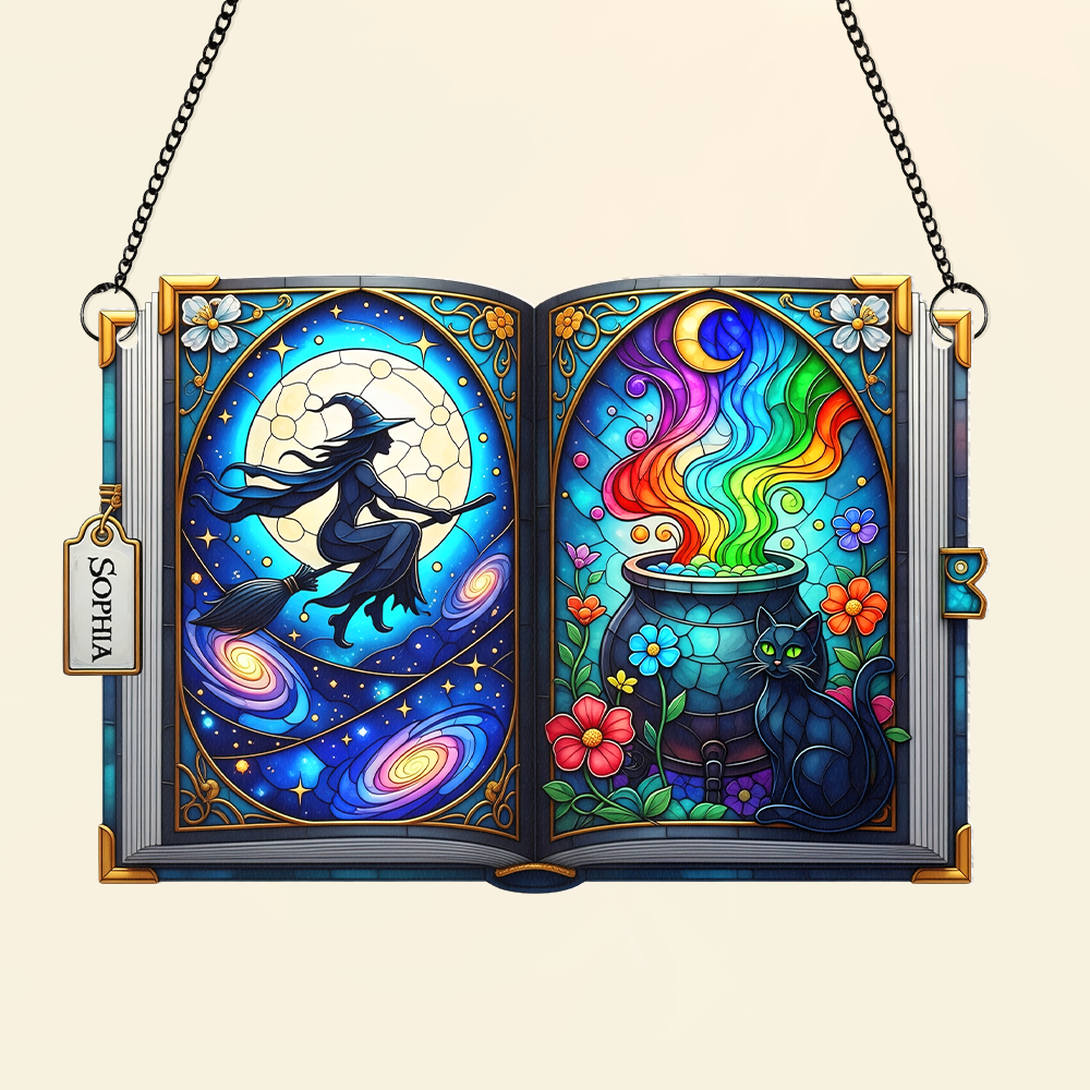 The Witch And Magic Book Halloween Gifts For Witch Lover - Personalized Window Hanging Acrylic Suncatcher